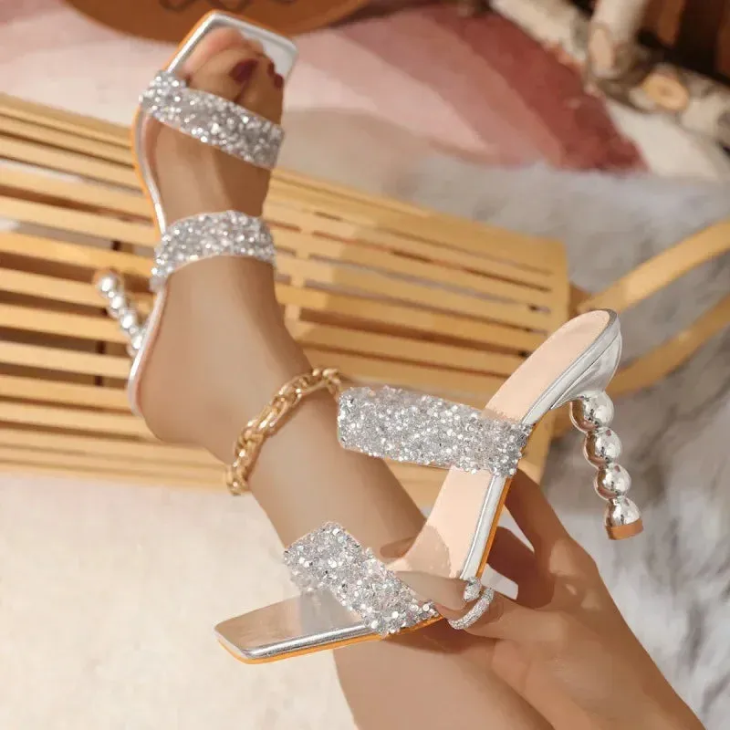 Funki Buys | Shoes | Women's Square Crystal Heel Party Sandal