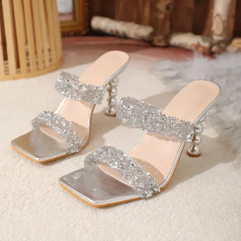 Funki Buys | Shoes | Women's Square Crystal Heel Party Sandal