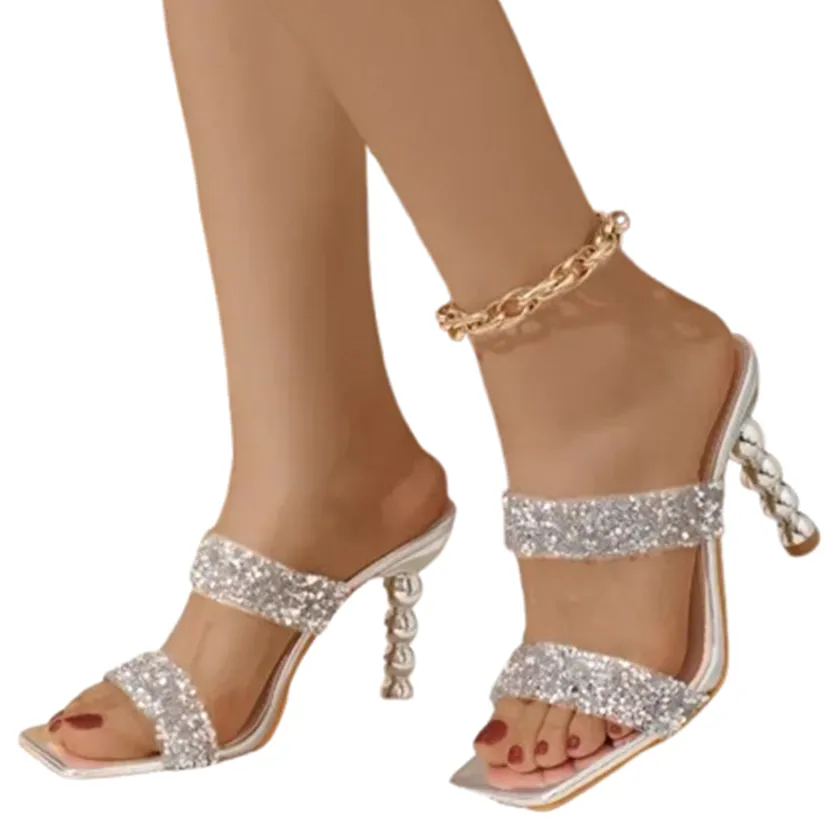 Funki Buys | Shoes | Women's Square Crystal Heel Party Sandal