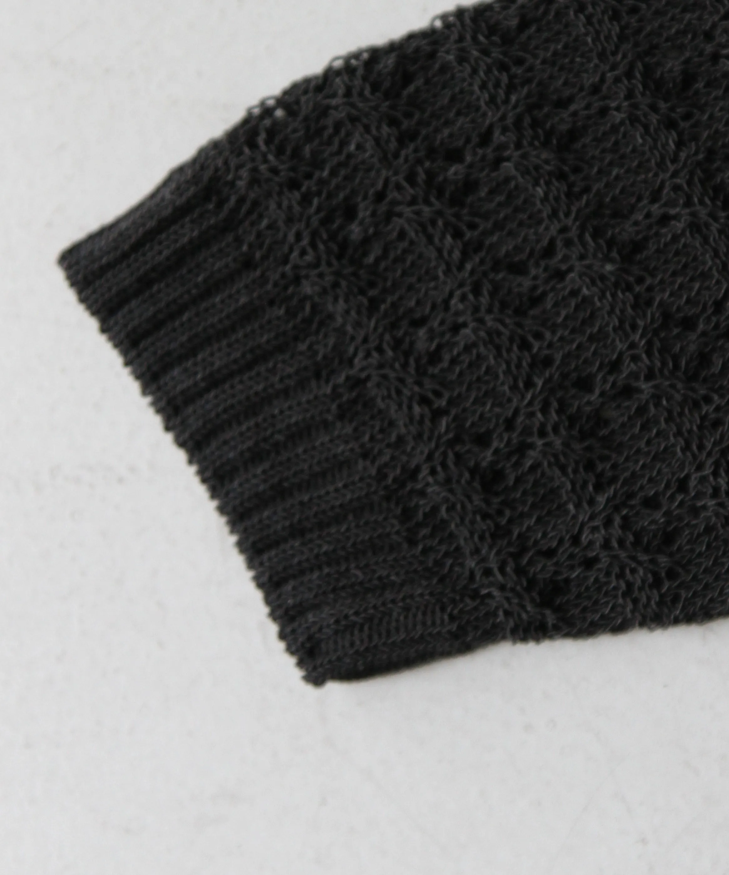 GANNI Shiny Pointelle Knit Short Sleeve Polo "BLACK"