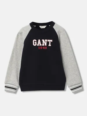 Gant Boys Navy Colour-blocked Round Neck Full Sleeves Sweatshirt
