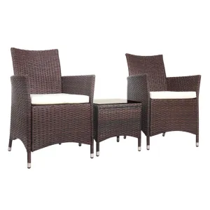 Gardeon 3pc Rattan Bistro Wicker Outdoor Furniture Set Brown