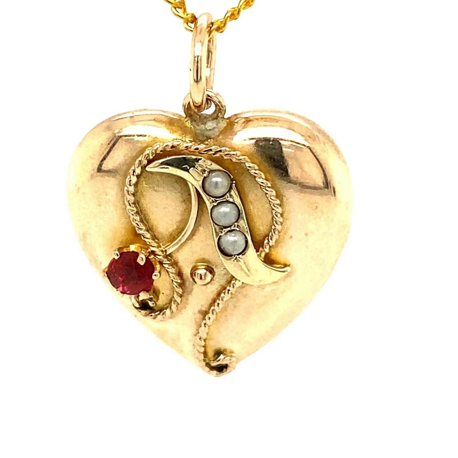Garnet & Seed Pearl 9ct Yellow Gold Pendant Fine Vintage Jewellery