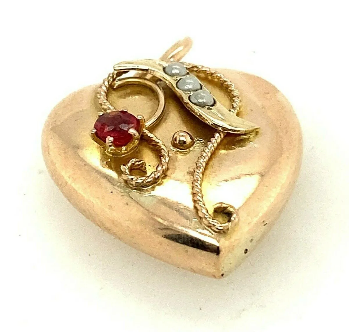 Garnet & Seed Pearl 9ct Yellow Gold Pendant Fine Vintage Jewellery