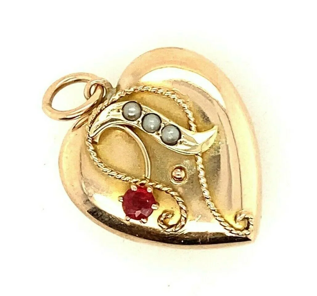 Garnet & Seed Pearl 9ct Yellow Gold Pendant Fine Vintage Jewellery