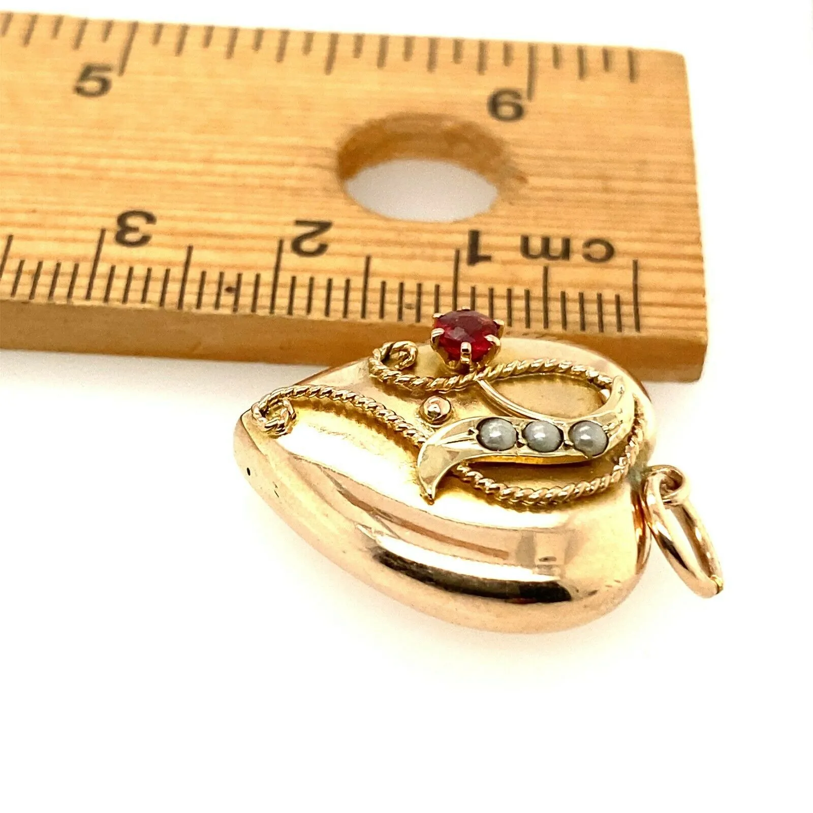 Garnet & Seed Pearl 9ct Yellow Gold Pendant Fine Vintage Jewellery