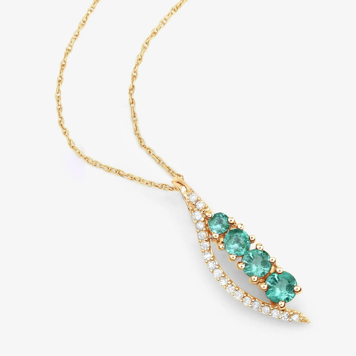 Genuine Zambian Emerald & White Diamond 14K Pendant