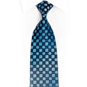 Geometric & Checkered Design On Navy Rhinestone Silk Necktie With Sparkles