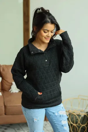 Geometric Button Snap Pullover (Black)