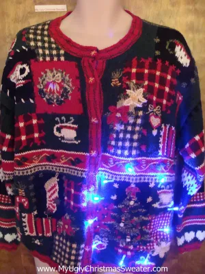 Geometric Mess from the 80s Light Up Ugly Xmas Sweater
