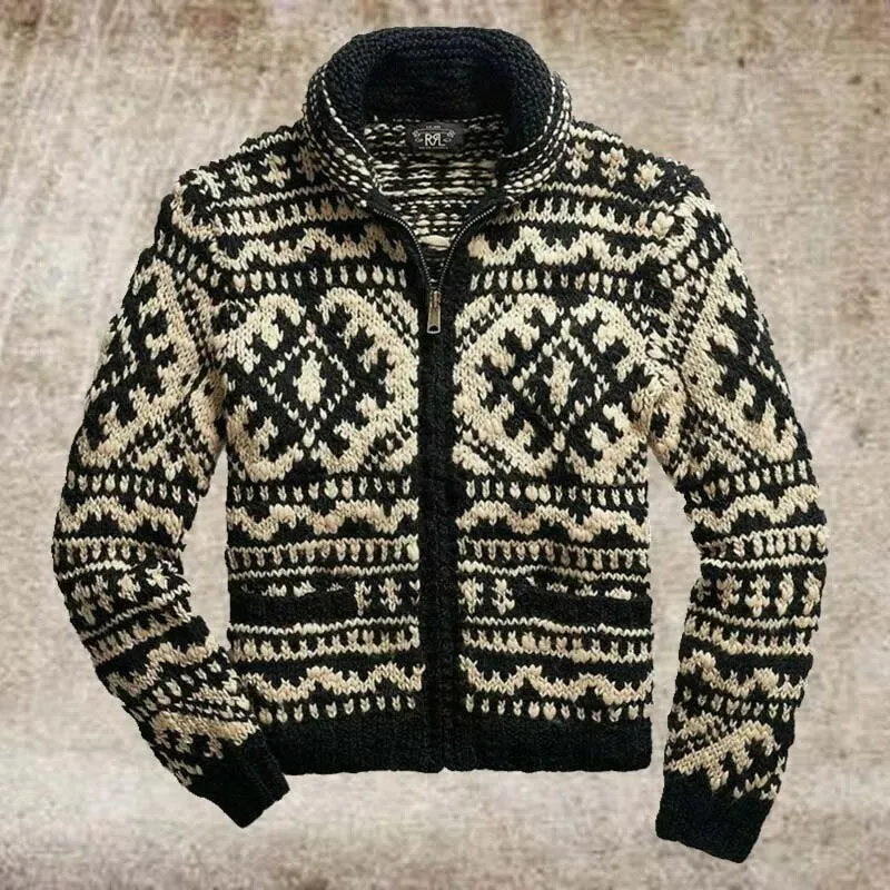 Geometric Pattern Zippered Cardigan