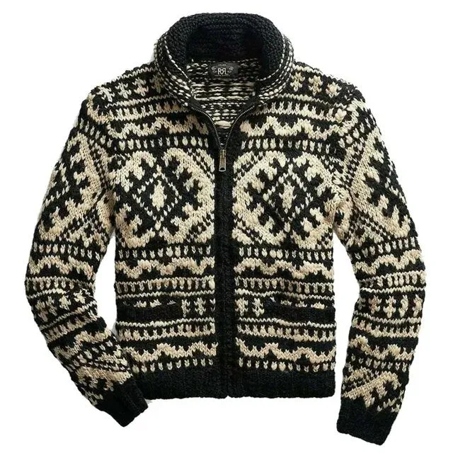 Geometric Pattern Zippered Cardigan