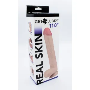 Get Lucky 11 Inch Real Skin Dildo - Tan