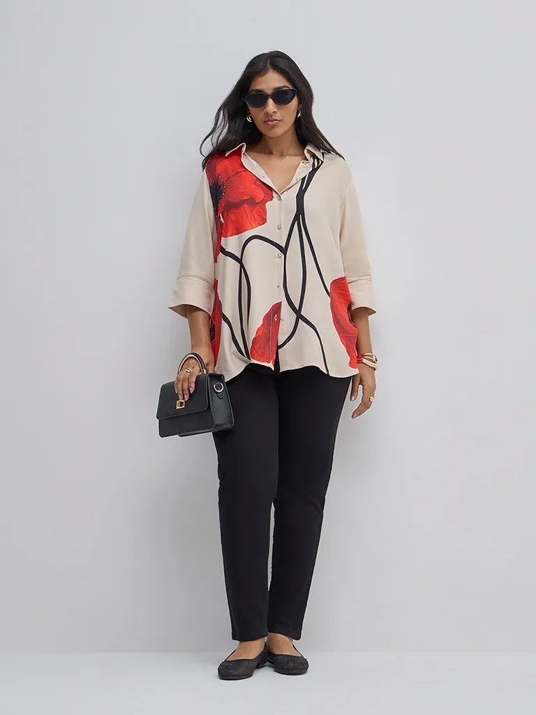 Gia Beige Floral Pattern Shirt