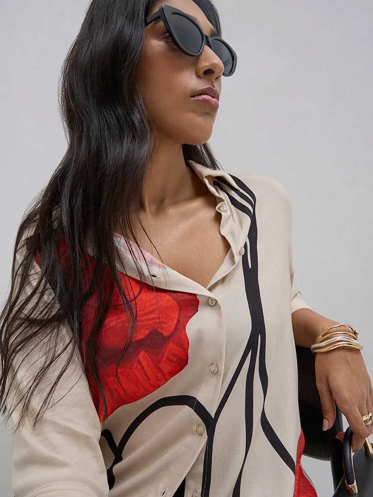 Gia Beige Floral Pattern Shirt