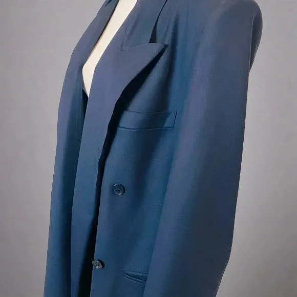 Gianfranco Ferre Wool Navy and Black Blazer with Elongated Lapel