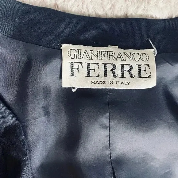 Gianfranco Ferre Wool Navy and Black Blazer with Elongated Lapel
