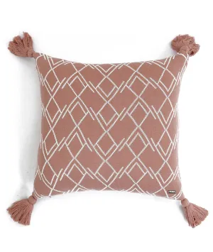 Gianna Cotton Knitted Decorative Dusty Coral & Natural Color 18 x 18 Inches Cushion Cover