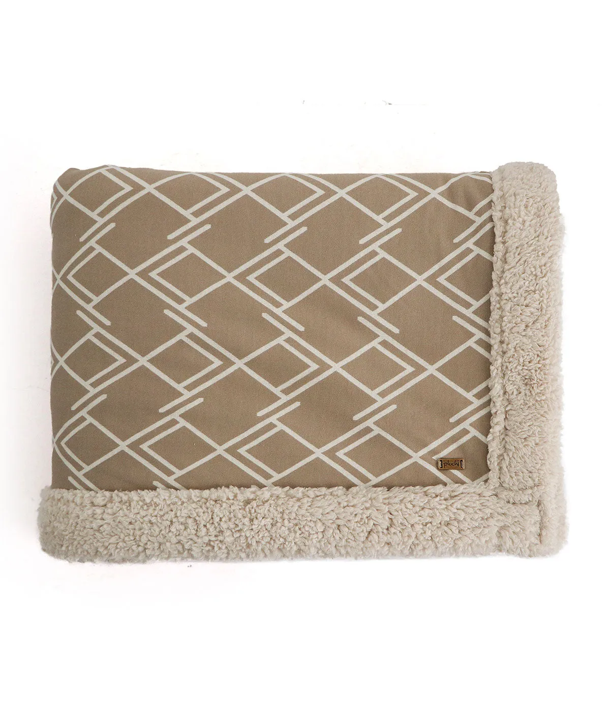 Gianna-  Stone & Natural Cotton Knitted Single Bed Blanket layered with Warm Sherpa Fabric