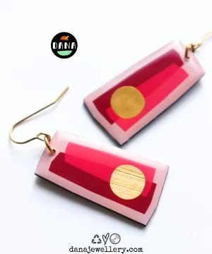 GILLI no.3 In shades of fuchsia and pink with a pop of gold / recycled vinyl earrings