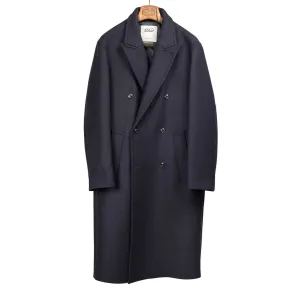 Giorgio double breasted overcoat in navy broken herringbone wool
