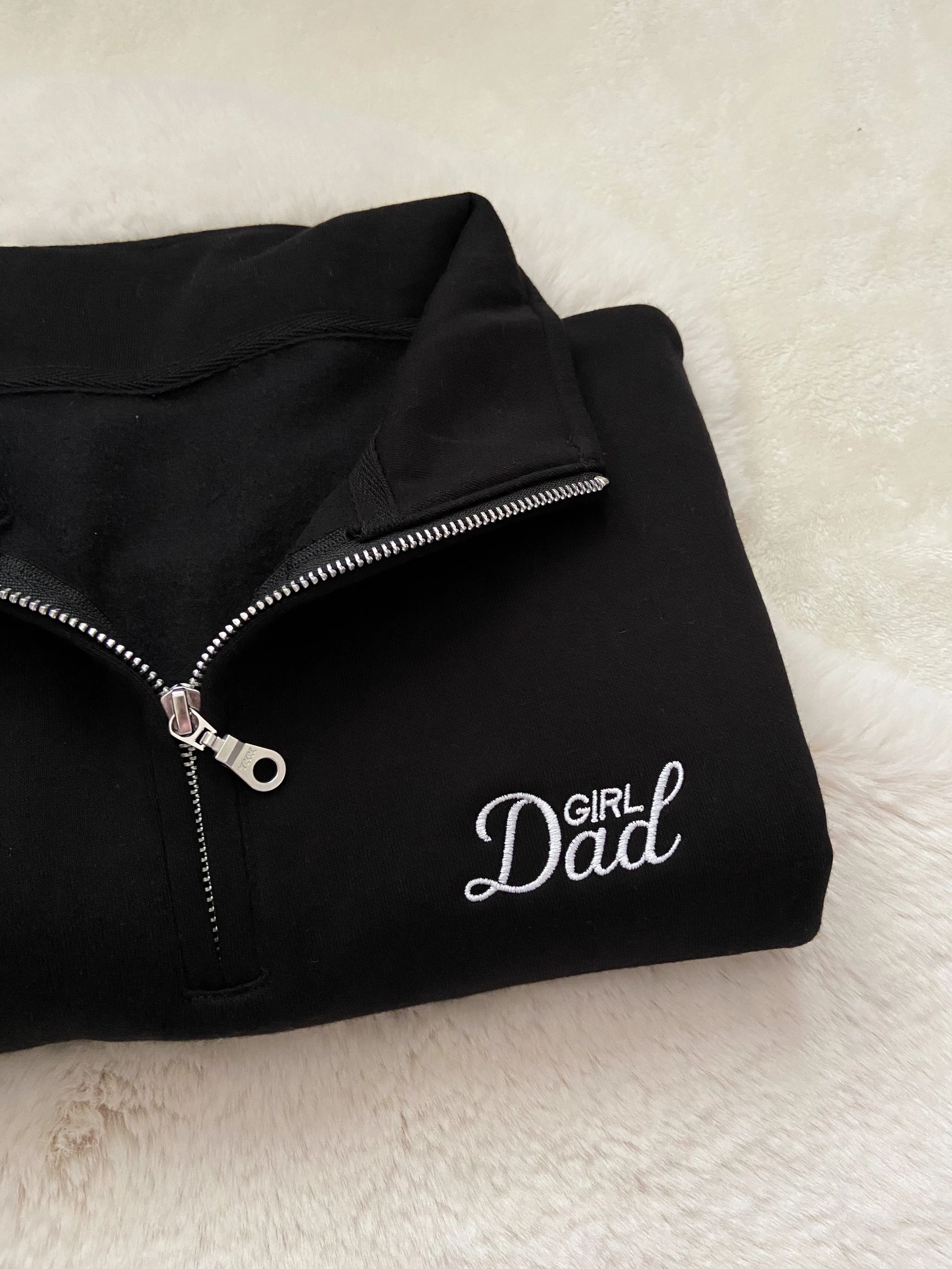 Girl Dad Embroidered Quarter Zip Sweater