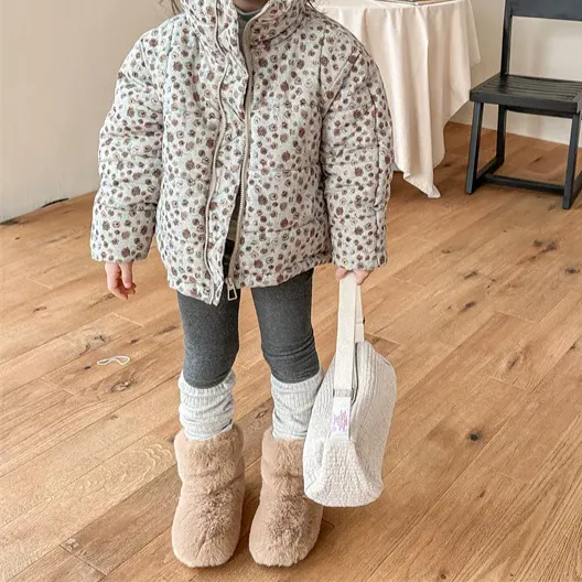 Girls Floral Printed Cotton-Padded Jacket