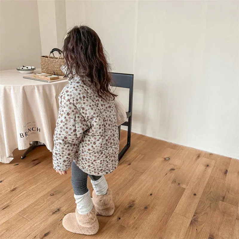 Girls Floral Printed Cotton-Padded Jacket
