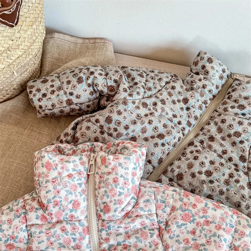 Girls Floral Printed Cotton-Padded Jacket
