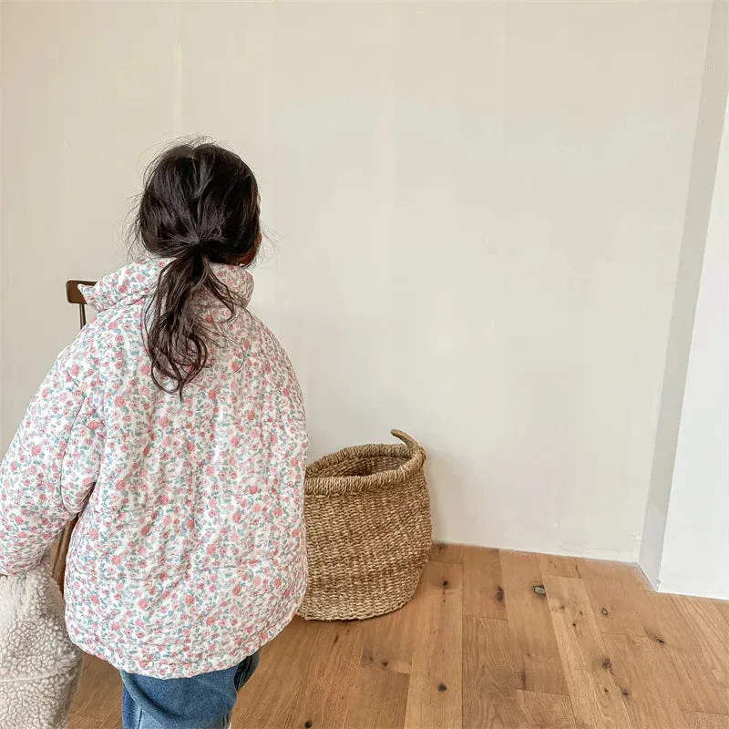 Girls Floral Printed Cotton-Padded Jacket