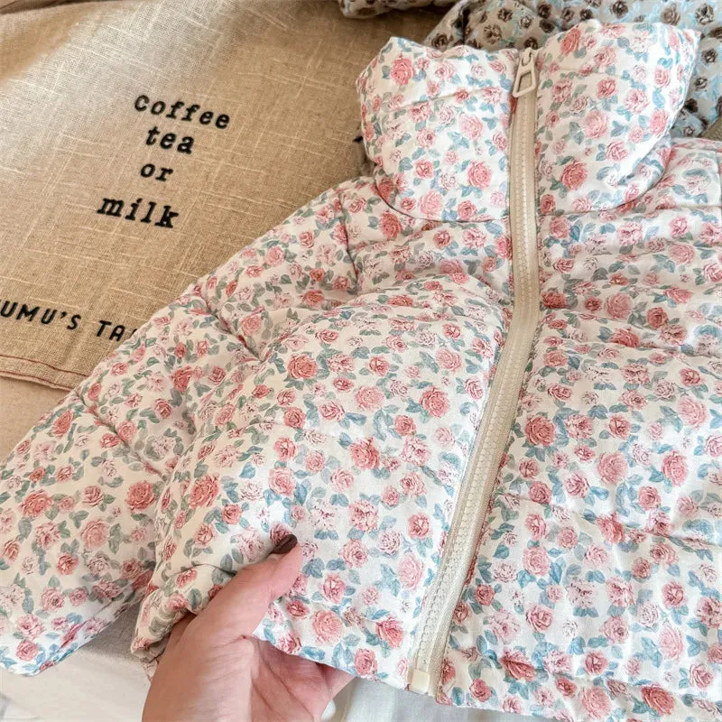 Girls Floral Printed Cotton-Padded Jacket