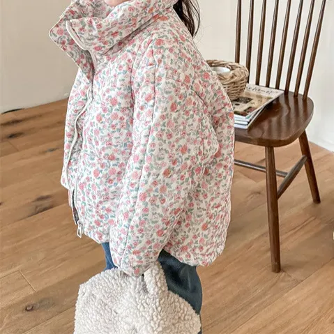 Girls Floral Printed Cotton-Padded Jacket