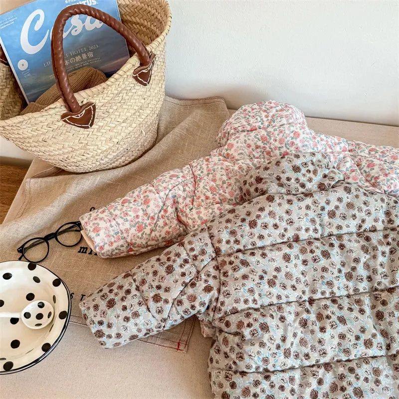 Girls Floral Printed Cotton-Padded Jacket