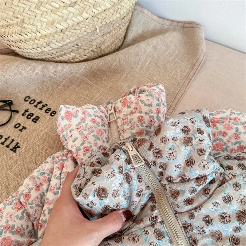 Girls Floral Printed Cotton-Padded Jacket