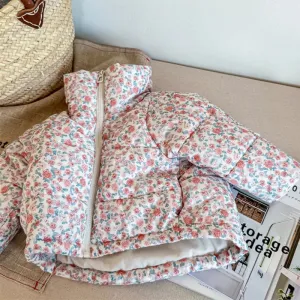Girls Floral Printed Cotton-Padded Jacket