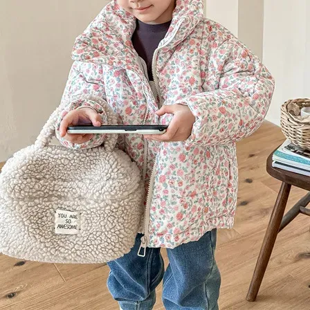 Girls Floral Printed Cotton-Padded Jacket