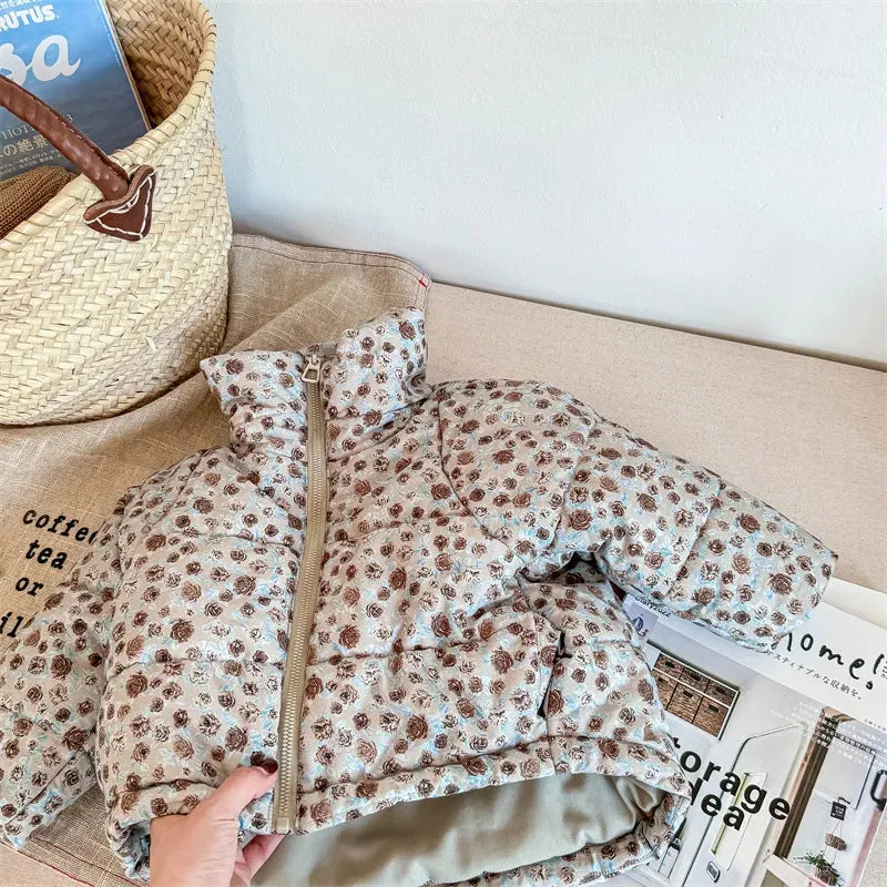 Girls Floral Printed Cotton-Padded Jacket