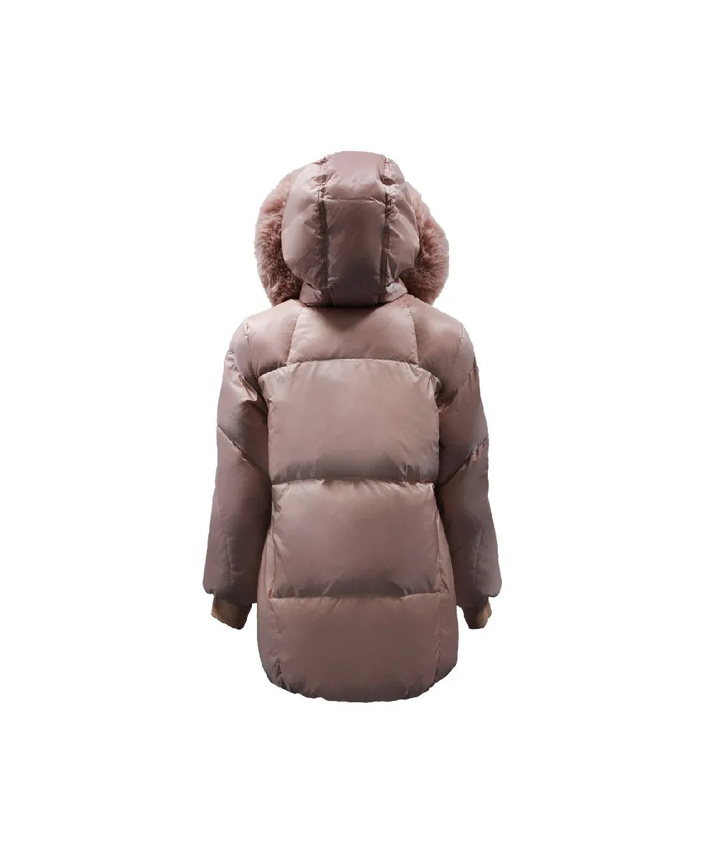 Girl's Hoodie With Fur Trim Down Jacket