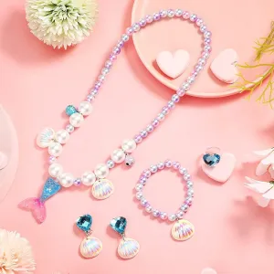 Girls Lovely Mermaid Tail Pearl Necklace Jewelry Set