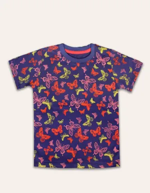 Girls Navy Butterfly Printed Tshirt