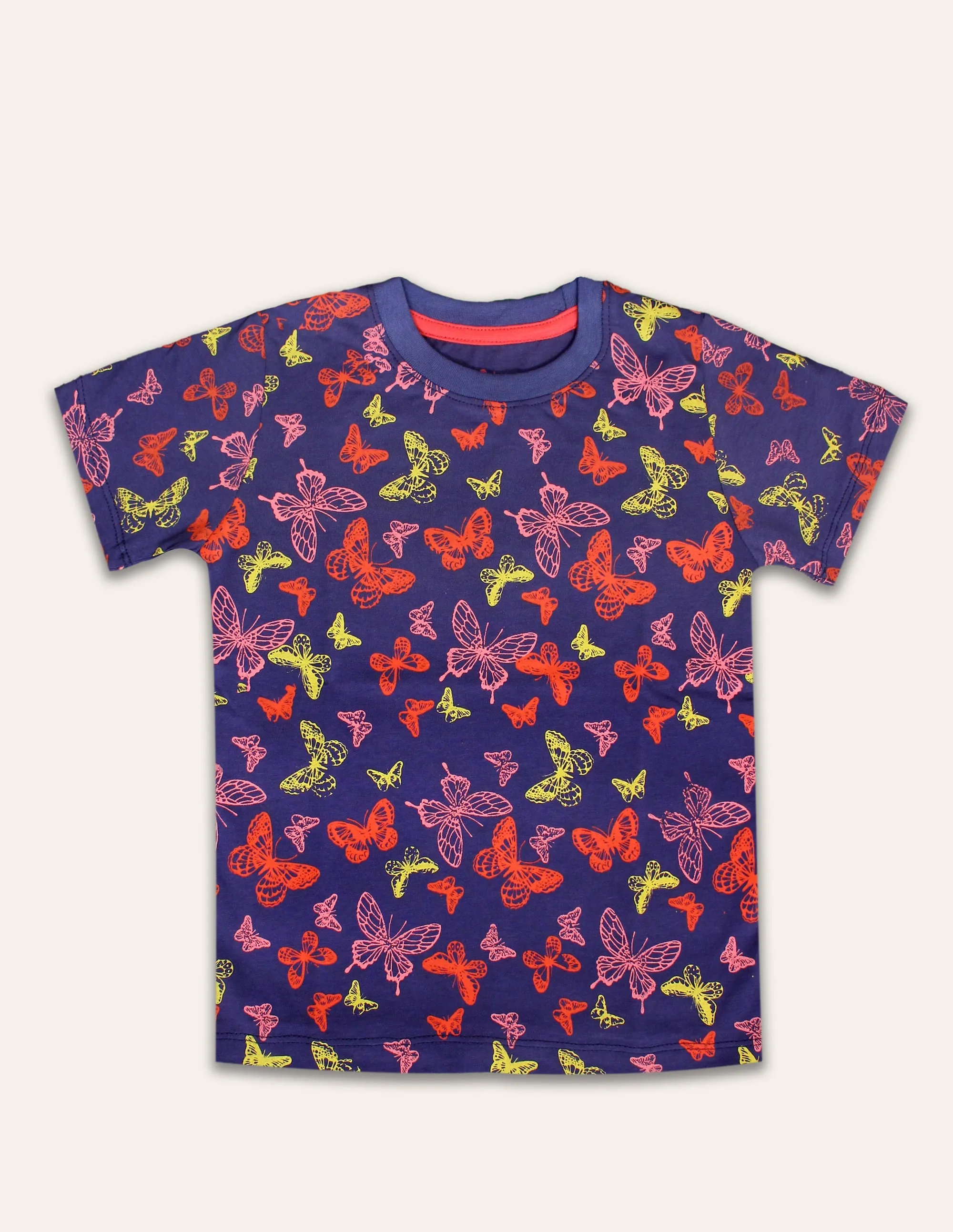 Girls Navy Butterfly Printed Tshirt