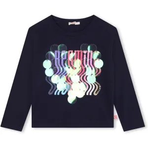 Girls Navy Sequin Heart T-shirt