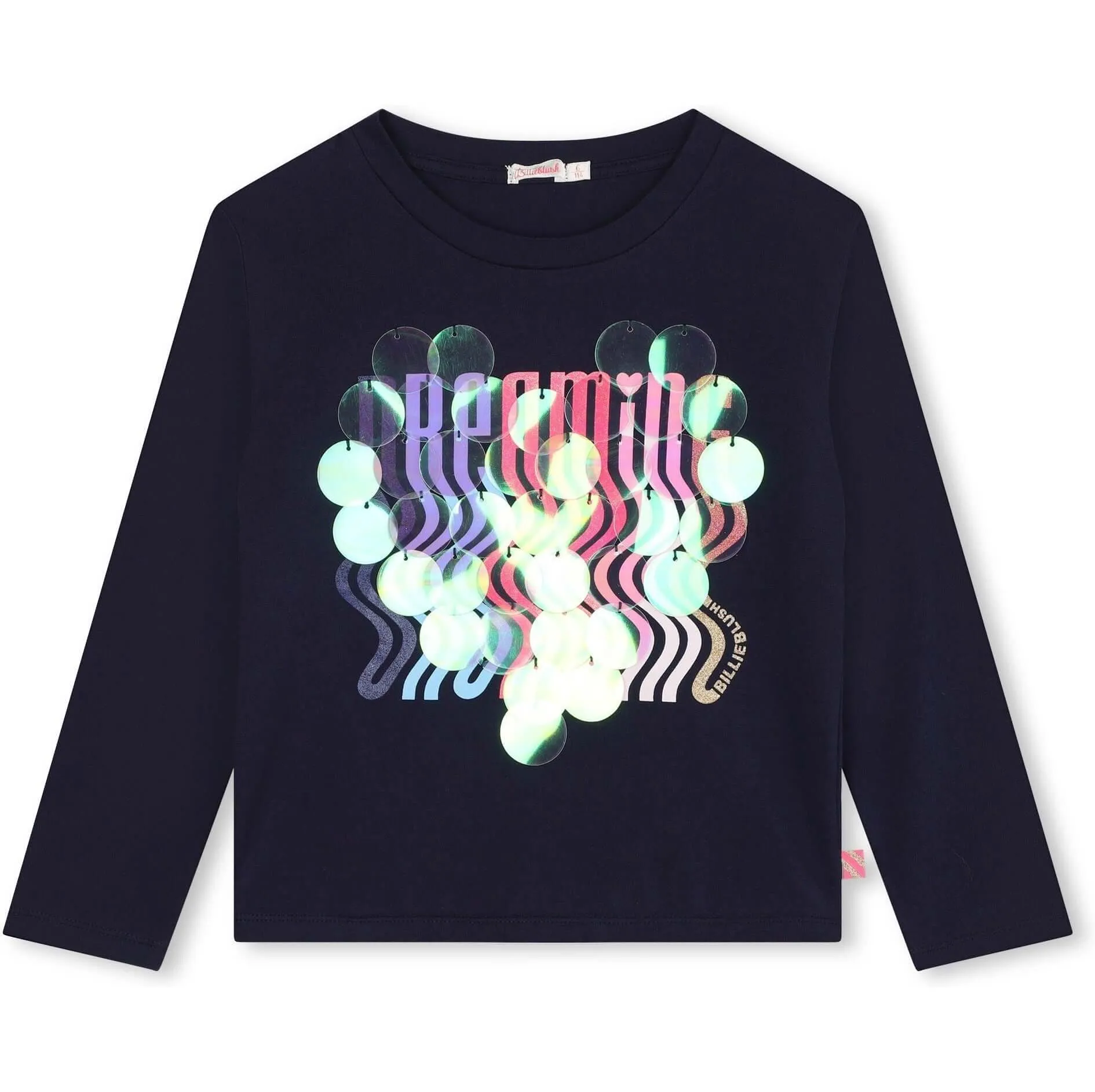 Girls Navy Sequin Heart T-shirt