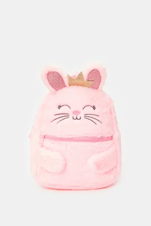 Girls Pink Rabbit Faux Fur Backpack