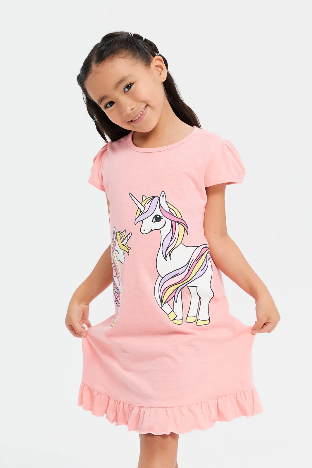 Girls Pink Unicorn  Print Night Dress
