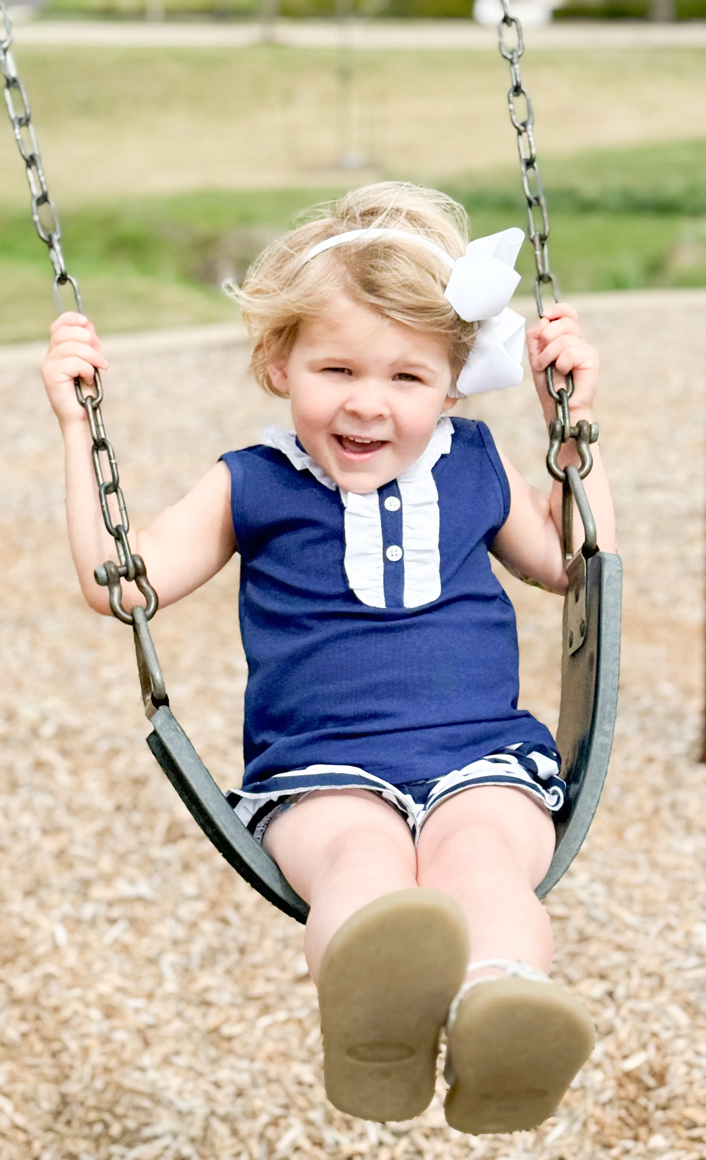 Girls Pique Ramona Shirt in Royal Navy & White