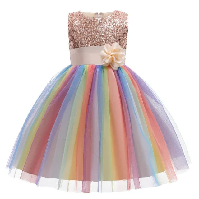 Girls Sequined Flower Princess Party Dress, Baby Girls