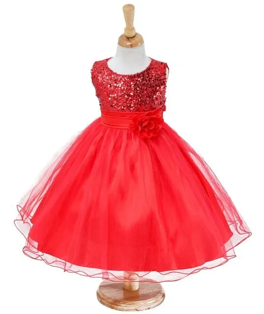 Girls Sequined Flower Princess Party Dress, Baby Girls