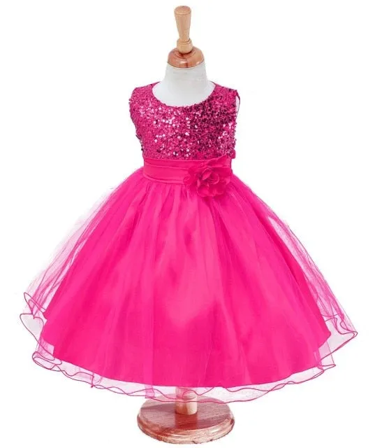Girls Sequined Flower Princess Party Dress, Baby Girls