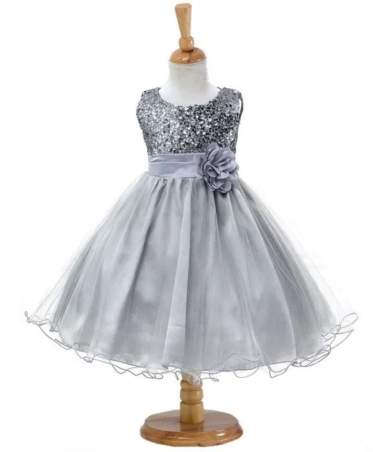Girls Sequined Flower Princess Party Dress, Baby Girls